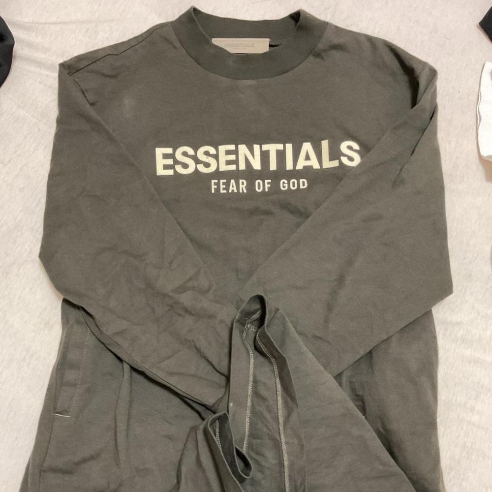 Fear of God Essentials charcoal and cream long sleeve dress